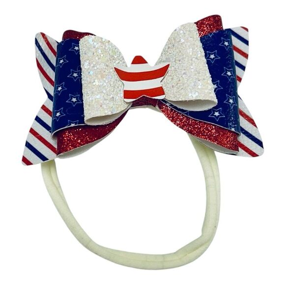 4” Bow Headband 2 in 1 Interchangeable Nylon 4th of July Baby Girl USA Patriotic - Picture 6 of 6